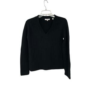 Vince Shaker Rib V-Neck Pullover Sweater 100% Cashmere Black Size XS